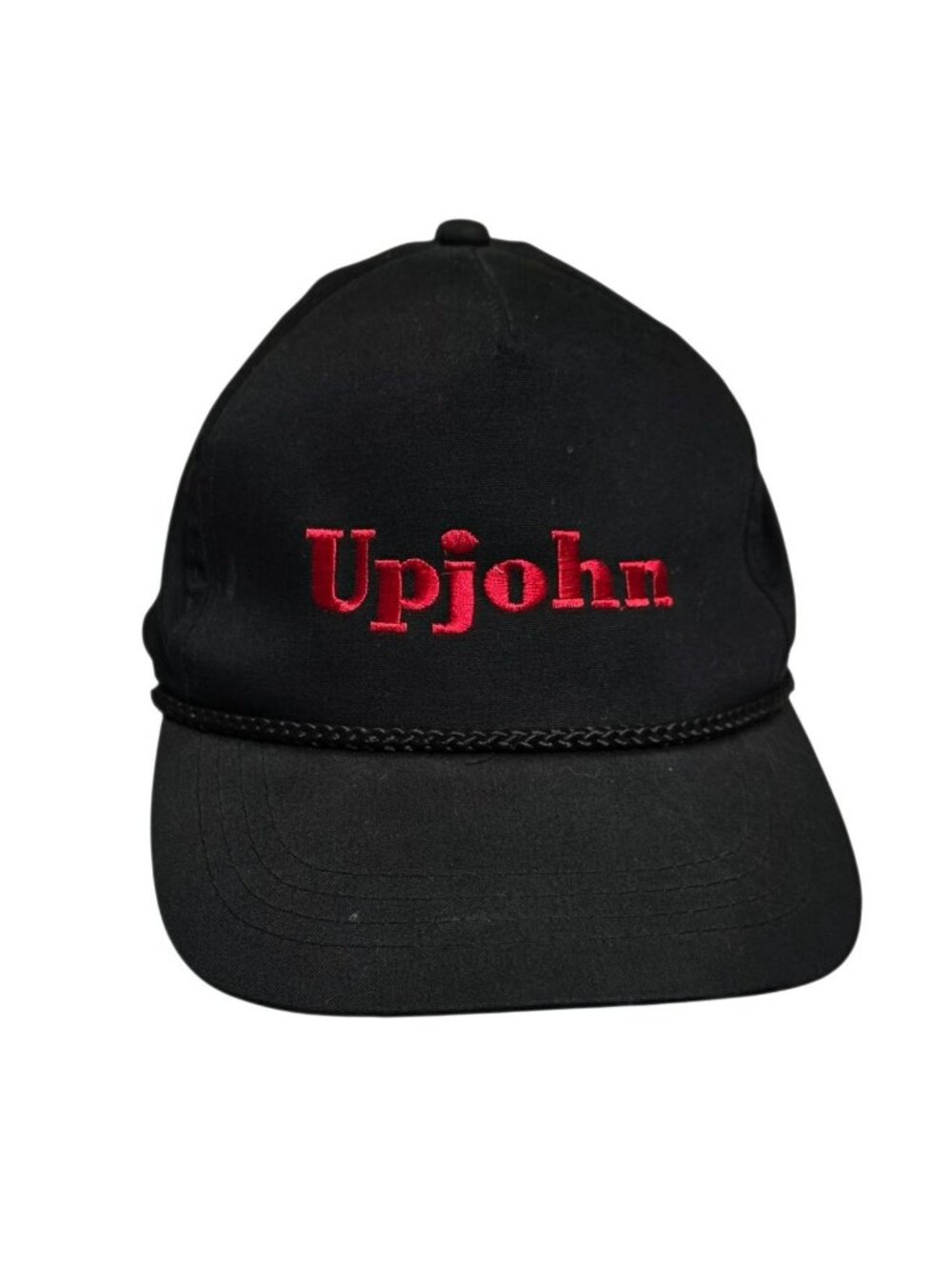 Upjohn Black Hat Snapback Cap Red Embroidered Rope Braid Pharmaceutical Company